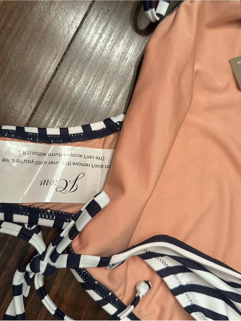 J. Crew Navy & White Striped Tie-Side Bikini Bottom with Peach Lining